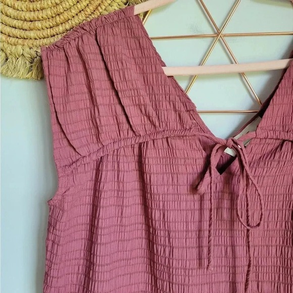 LOFT NEW Mauve Tiered Tie V-Neck V-Back Crinkle Gauze Swing Shirt Top SZ Large - Picture 5 of 13